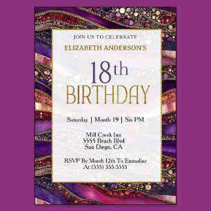 Invitation Moderne Anniversaire 18 Ans Strates De Bijoux Or V