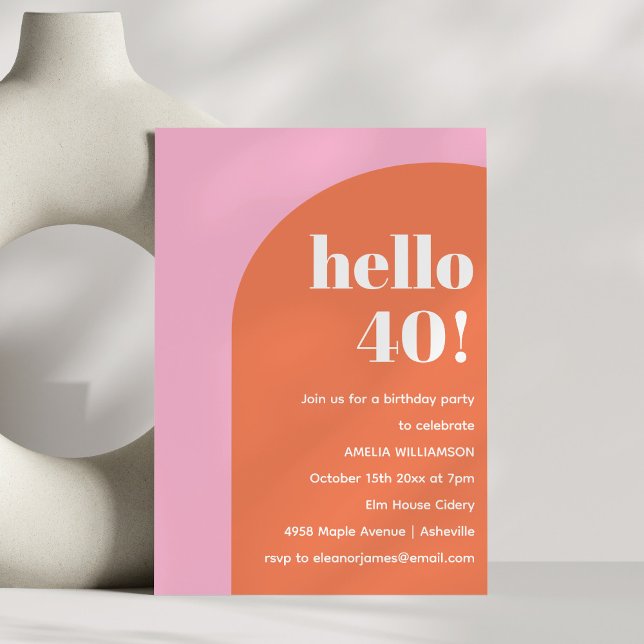 Invitation Moderne Anniversaire 40 Ans Géométrique Rose Orang (Créateur téléchargé)
