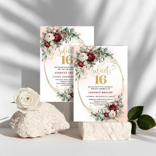 Invitation Moderne Anniversaire Fleurie Rouge Profond Bohème