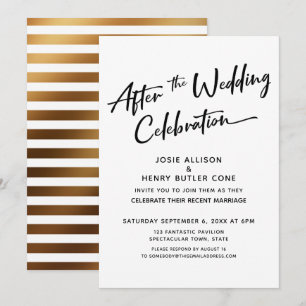 Invitation Moderne après la célébration Mariage Gold Stripes