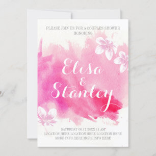 Invitation Moderne aquarelle rose fleurs couples douche