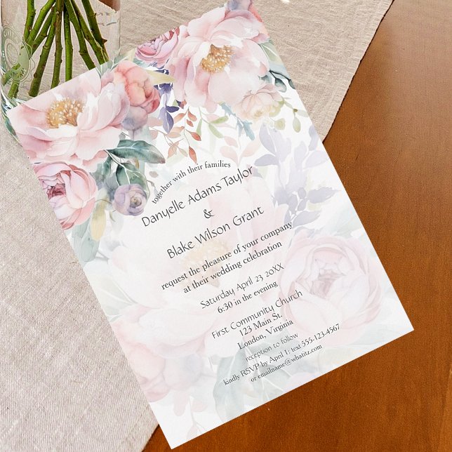 Invitation Moderne Aquarelle traditionnelle Mariage rose (Créateur téléchargé)
