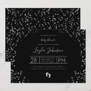 Invitation moderne, argent et Baby shower noir