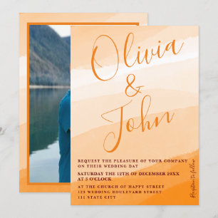 Invitation Moderne audacieux Orange aquarelle mariage photo I