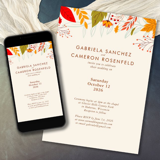 Invitation Moderne Automne Bright Floral Simple Photo Mariage (Créateur téléchargé)