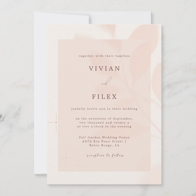 Invitation Moderne Automne rose Floral Laisser Mariage d'ombr (Devant)