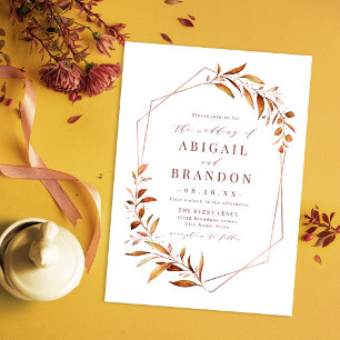 Invitation Moderne Automne Vert Géométrique Rustique Mariage 