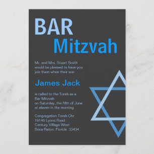 Invitation Moderne Bar Mitzvah Invitition - Bleu & Gris