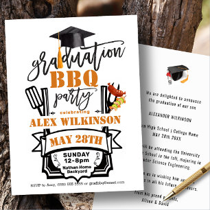 Invitation Moderne Black Fun Script Graduation BBQ Party