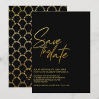 Moderne Black & Gold Flat Économisez La Date Invit
