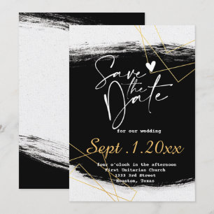 Invitation Moderne Black & Gold Watercolor Geo enregistrer la