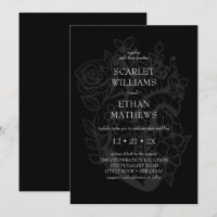 Moderne Black Gothique Élégant Floral Heart Mariag