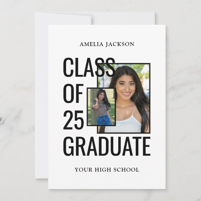 Invitation Moderne Blanc 2 Photos Classe De 25 Grad Open Hous (Devant)
