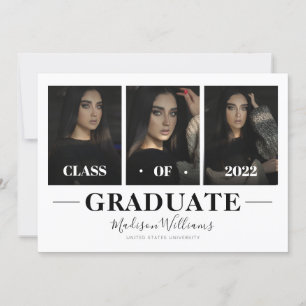 Invitation Moderne Blanc Élégant Photo Collage Graduation
