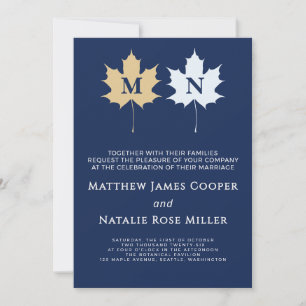 Invitation Moderne Blason Or Bleu Cobalt Parfait
