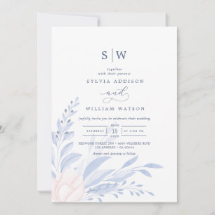 Invitation Moderne Bleu Eucalyptus Vert Mariage Succulent