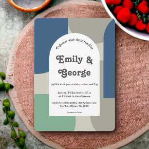 Invitation Moderne Bleu Vert Gris Rétro Mariage d'art Abstrai