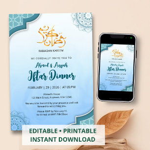 Invitation moderne bleue pour Iftar islamique
