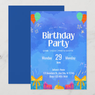 Invitation moderne bleue pour un anniversaire