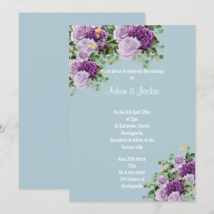 Invitation Moderne Blue Lilac Purple floral ÉLÉGANT MARIAGE