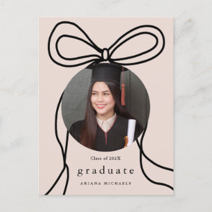 Invitation moderne Blush Bow One Photo Graduation