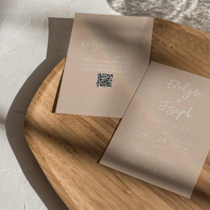 Invitation Moderne Blush Elegant Boho QR Code Mariage