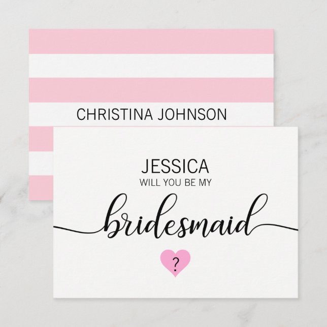 Invitation Moderne Blush PINK Coeur Serez-vous ma servante d' (Devant / Derrière)