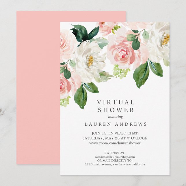 Invitation Moderne Blush Pink Virtual Bride ou Baby shower (Devant / Derrière)