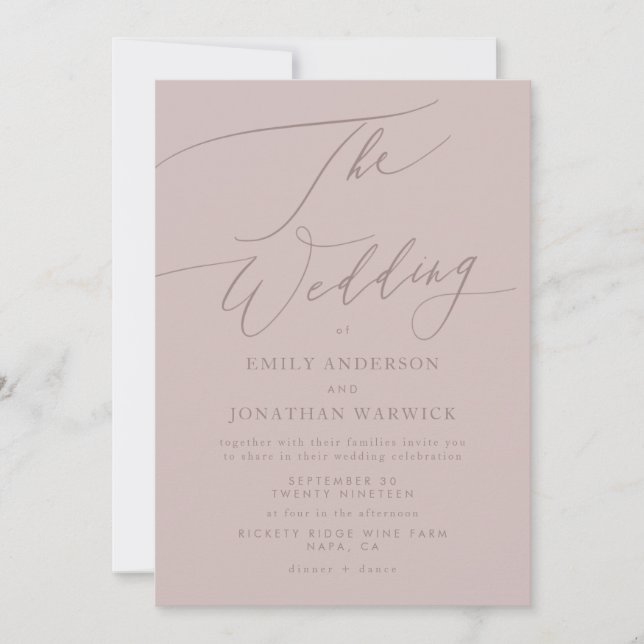 Invitation Moderne Blush Simple Calligraphie Mariage (Devant)