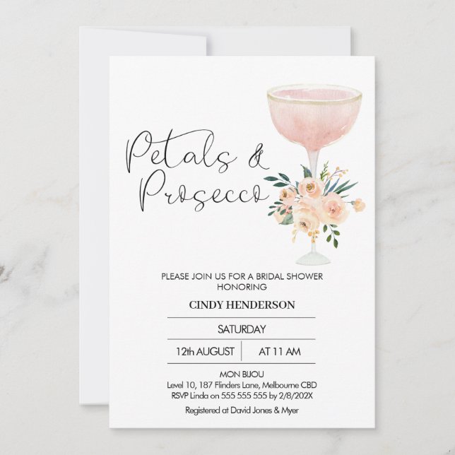 Invitation Moderne Boho Floral Petals Prosecco Fête des marié (Devant)