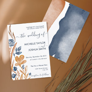 Invitation Moderne Boho Wildflower Terracotta Bleu Marine