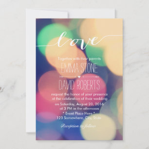 Invitation Moderne Bokeh Lumières Élégant Script Love Mariage