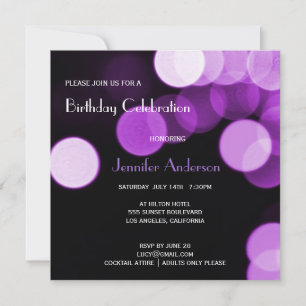 Invitation Moderne Bokeh Violet Pailleté & Anniversaire Glamo