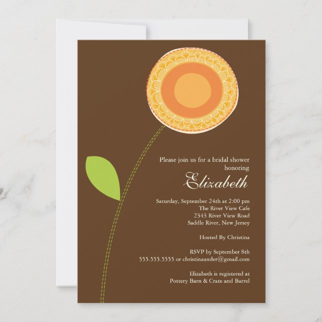 Invitation moderne Bold Orange Bloom Bridal Shower (Devant)