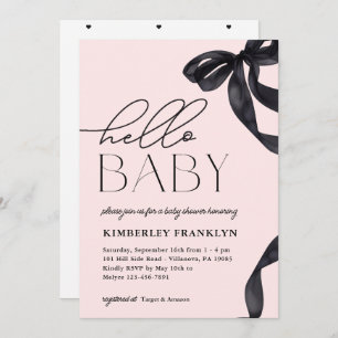 Invitation Moderne Bonjour bébé Bow fille Baby shower Invitat