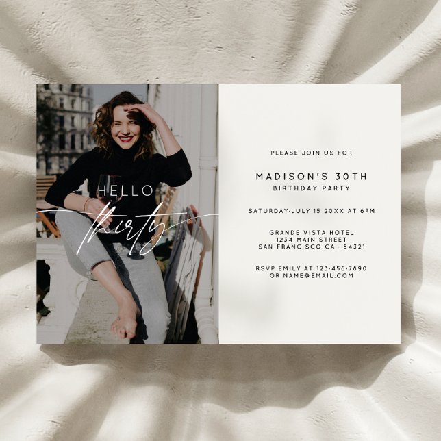 Invitation Moderne Bonjour Trente Anniversaire Fête Script Ph (Créateur téléchargé)