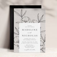 Moderne Botanique Floral Gris & Mariage noir