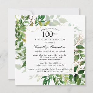 Invitation Moderne Botanique Verte 100e Anniversaire