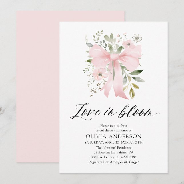 Invitation Moderne Bow rose amour floral dans la Fête des mar (Devant / Derrière)