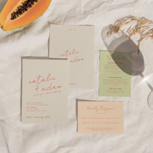 Invitation Moderne Bright Orange Retro Fun Mariage Whimsical (Créateur téléchargé)