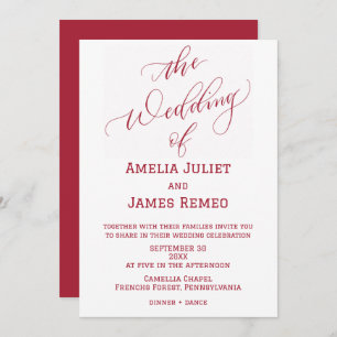 Invitation Moderne Bright Rouge et Blanc Simple Mariage