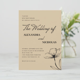 Invitation Moderne Brown Neutral Floral Mariage