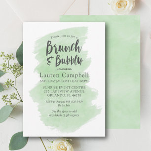 Invitation Moderne Brunch et Bulles Vert Aquarelle