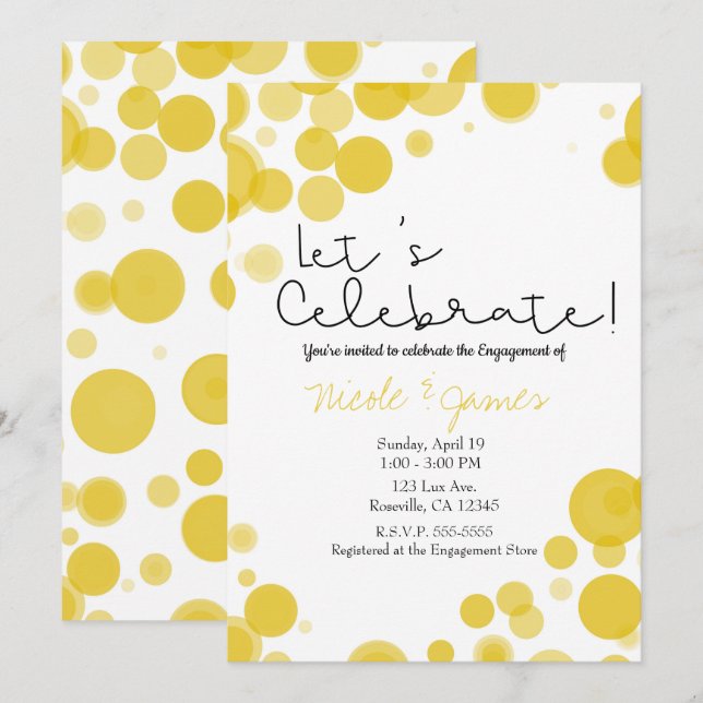 Invitation Moderne Bulles de Points Jaunes et Blancs Célébrer (Devant / Derrière)