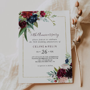 Invitation Moderne Burgundy Navy 50e Anniversaire de Mariage