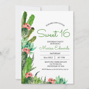 Invitation Moderne Cactus Fiesta Sweet 16 Anniversaire Invita
