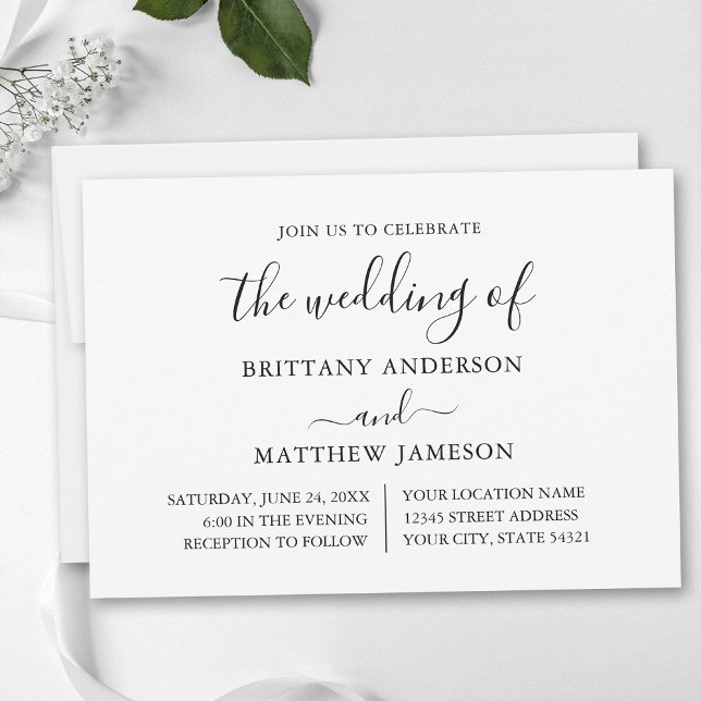 Invitation Moderne calligraphie minimaliste Mariage (Customize to change text size, style or add more text or photos to back of card.)