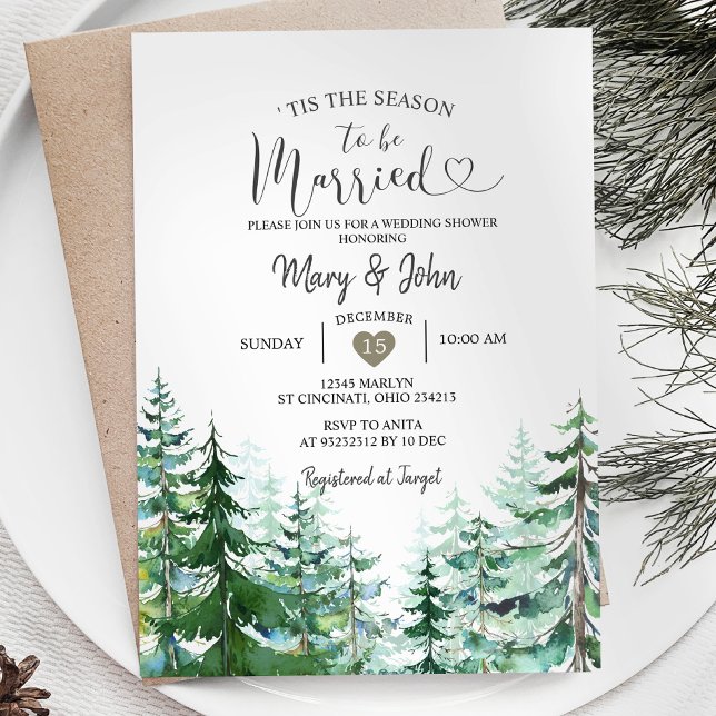 Invitation Moderne C'est la saison pour être marié Pine Trees (Créateur téléchargé)