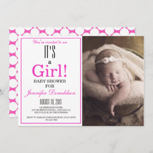 Invitation Moderne C'est une fille ! Baby shower photo rose