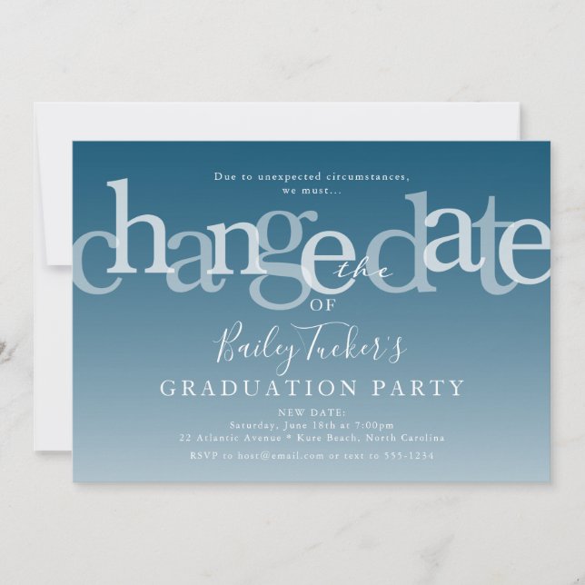 Invitation Moderne Changer la date de la fête de graduation d (Devant)